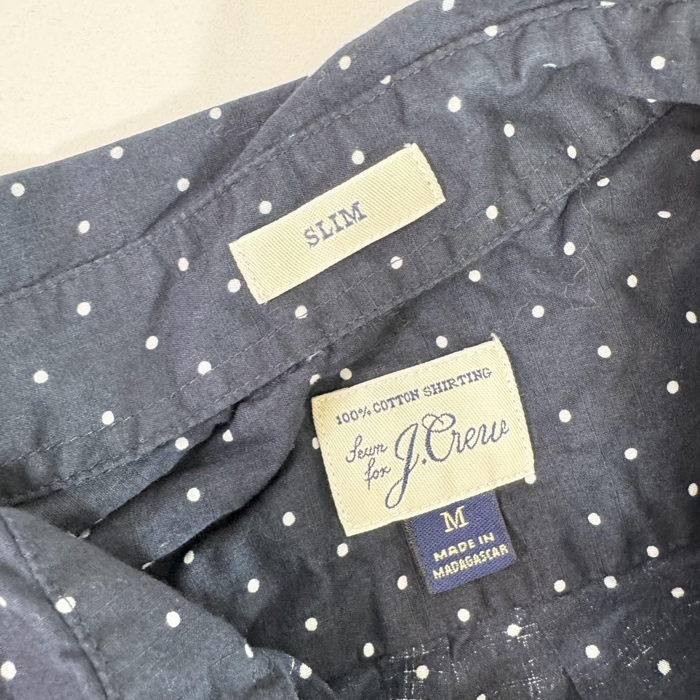 J.Crew Shirt Mens Medium Navy Slim Short Sleeve Button Front Polka Dot Cotton - Picture 2 of 7